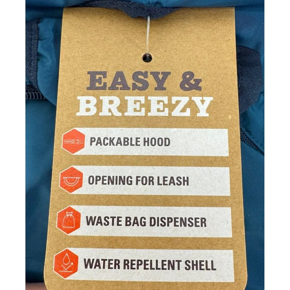 Arcadia Trail Dog Navy Colorblock Windbreaker Jacket Packable‎ Hood Poop Bag NWT